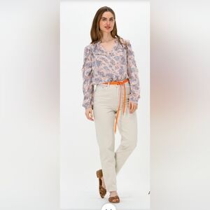 SUNCOO Floral Patterned Ruffled Long Sleeve V Neck Blouse Cottagecore Prairie